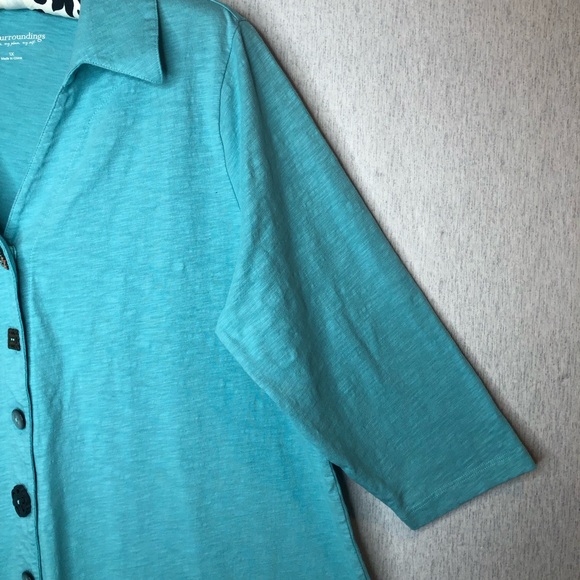 Soft Surroundings Danielle Button Top 3/4 Sleeve Turquoise Size 1X - Picture 3 of 14